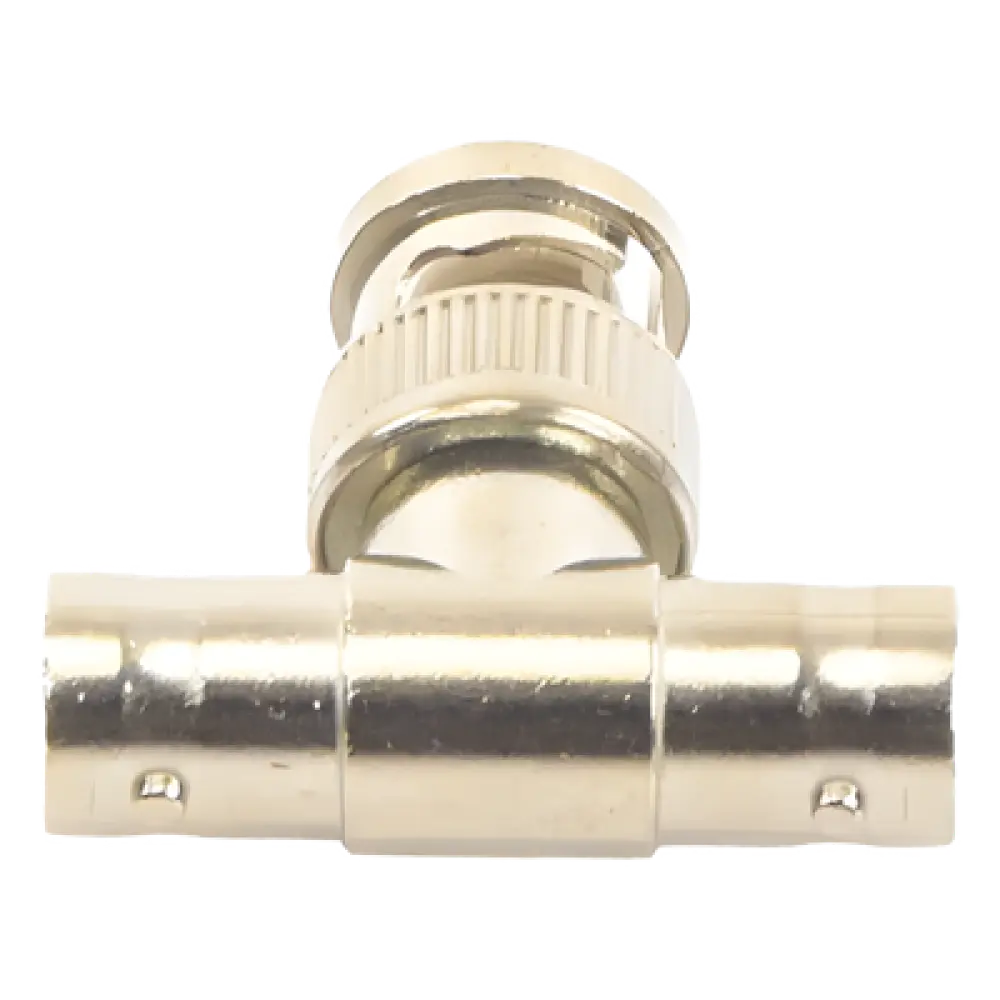 Adaptador Coaxial T / BNC Macho a 2x BNC Hembra / 75 Ohm / Contactos Oro / Aislante Teflón / CCTV Profesional