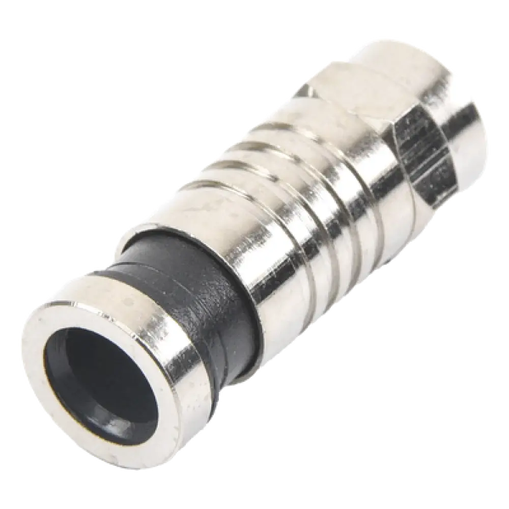 Conector F Macho / Compresión en Línea / Cable RG-59 / Cuerpo Bronce Niquelado / Contacto Oro / Aislante Teflón