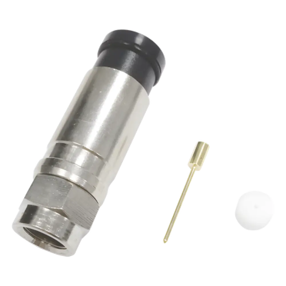Conector F Macho / Compresión Axial / Cable Coaxial RG-11 / 75 Ohm / Bronce Niquelado