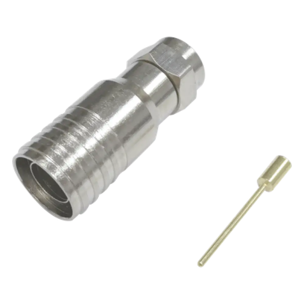Conector F Macho / Plegable / 75 Ohm / Para Cable RG-11 / Rango -20°C a 80°C / Cuerpo Bronce-Niquelado