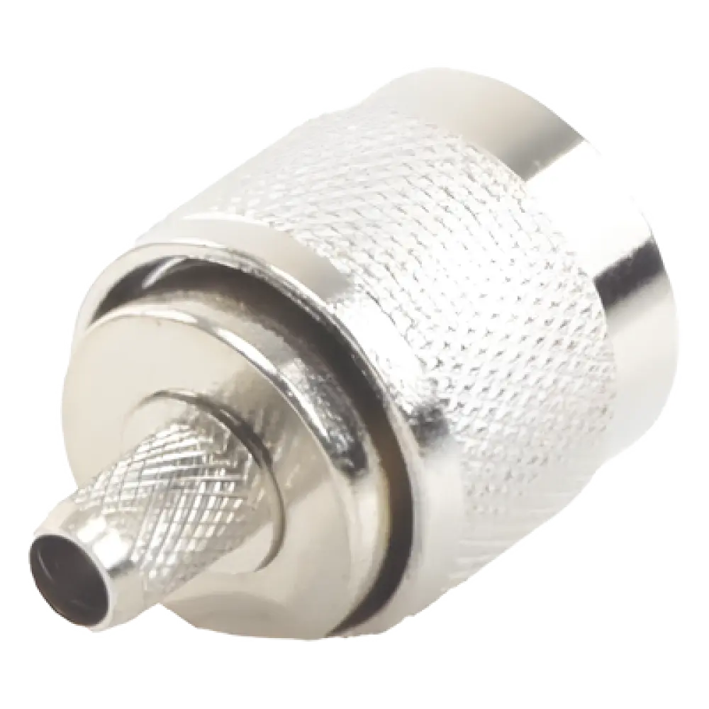 Conector N Macho / Anillo Plegable / 75 Ohm / RG-59 / Níquel-Oro-Teflón / Montaje en Línea
