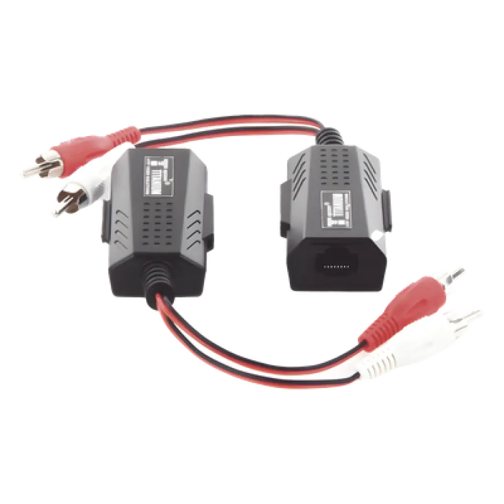 Balun Extensor de Audio / 800 m (2625 pies) / RCA a RJ45 / CAT5-6 / Protección TVS Grado 3 / 60 dB Rechazo Diafonía