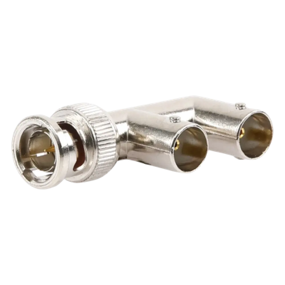 Adaptador RF / BNC Macho a Doble BNC Hembra / 75 Ohm / Splitter en F / Contacto Oro 24k / Aislante Delrin
