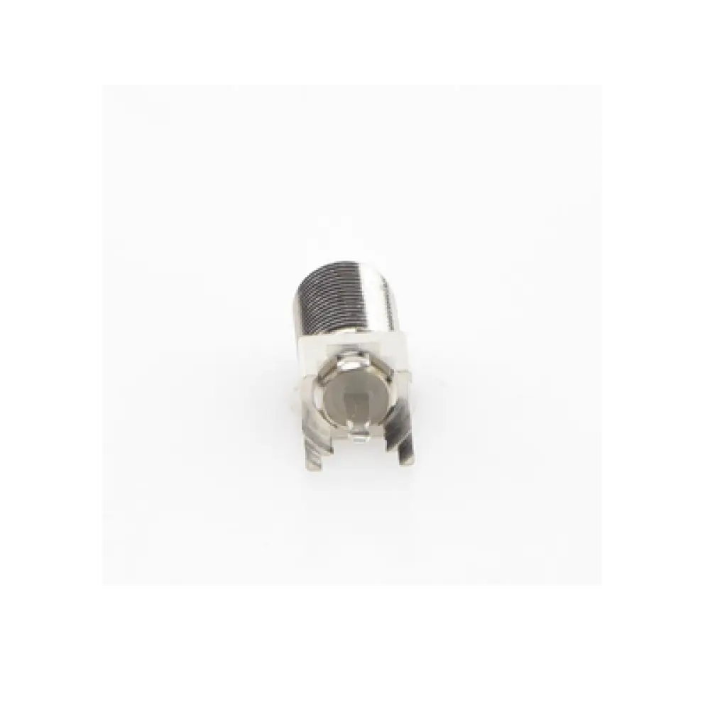 Conector F Hembra / Montaje Vertical PCB / 4 Terminales de Soldadura / Separación 0.32" / Cuerpo Níquel / Contacto Estañado / Dieléctrico Polietileno