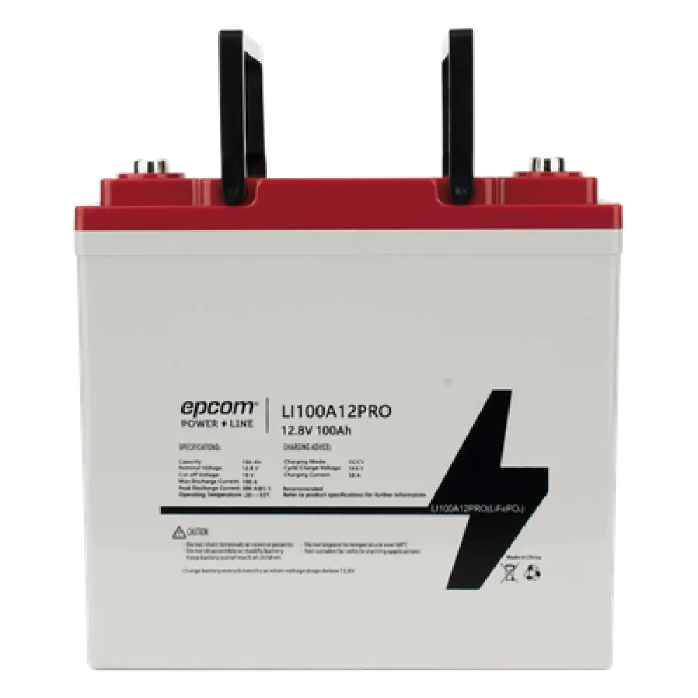 Batería LiFePO4 Ciclo Profundo / 12.8 Vcc / 100 Ah / Descarga Máxima 100 A / 3500 Ciclos / Válvula de Alivio