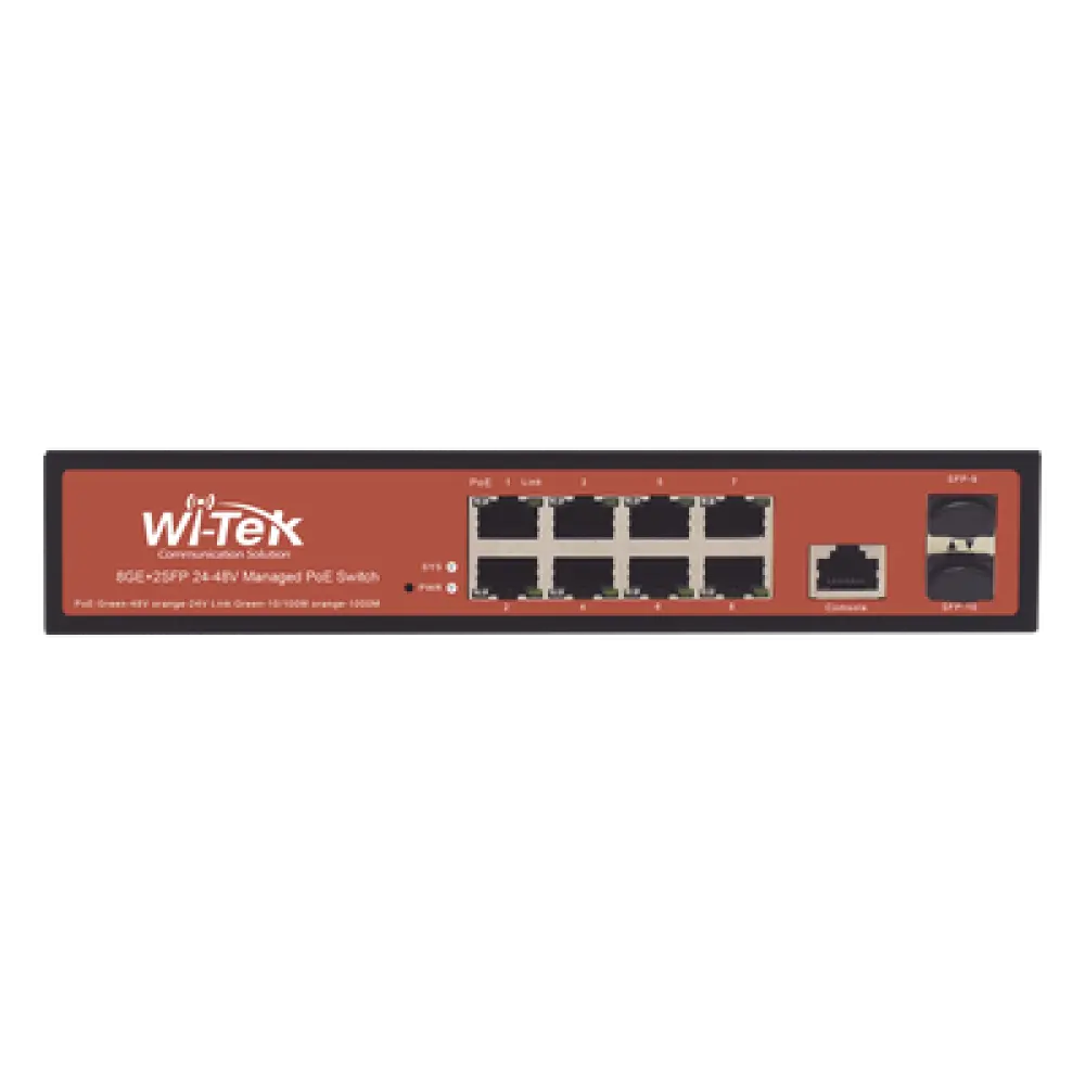 Switch Administrable PoE / 8 Puertos Gigabit / 2 SFP / 150W / 20Gbps / 6kV Protección Rayos / Fanless / -10 a 55°C / 0.71 x 0.46 x 0.18 pies