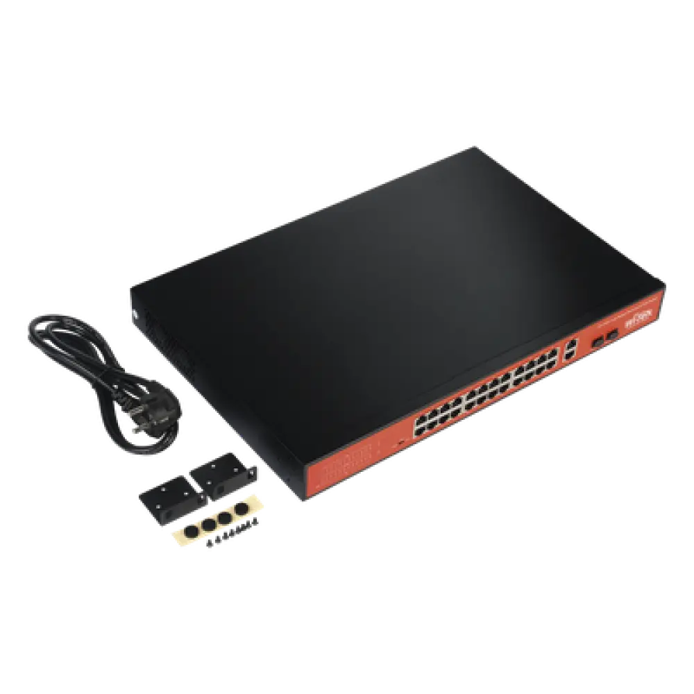 Switch PoE de largo alcance / 24 x 10/100Mbps + 2 x SFP Gigabit Combo / 250m / 250W / 802.3af/at/bt / 820 pies
