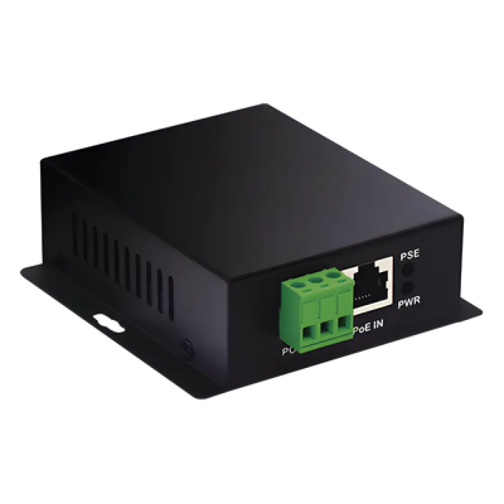 Convertidor PoE Industrial / Entrada 802.3 af/at / Salida PoE Pasivo 24V / Puertos RJ45 100/1000 Mbps / Alcance 100 m (328 ft) / Rango -10 a 70 °C