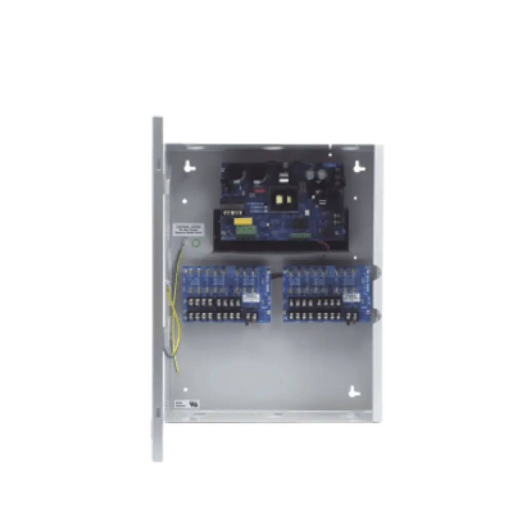 Fuente de Poder Controlada / 12 VDC 10 A / 16 Salidas con Fusibles / Cargador de Batería de Respaldo / Supervisión de Fallo CA
