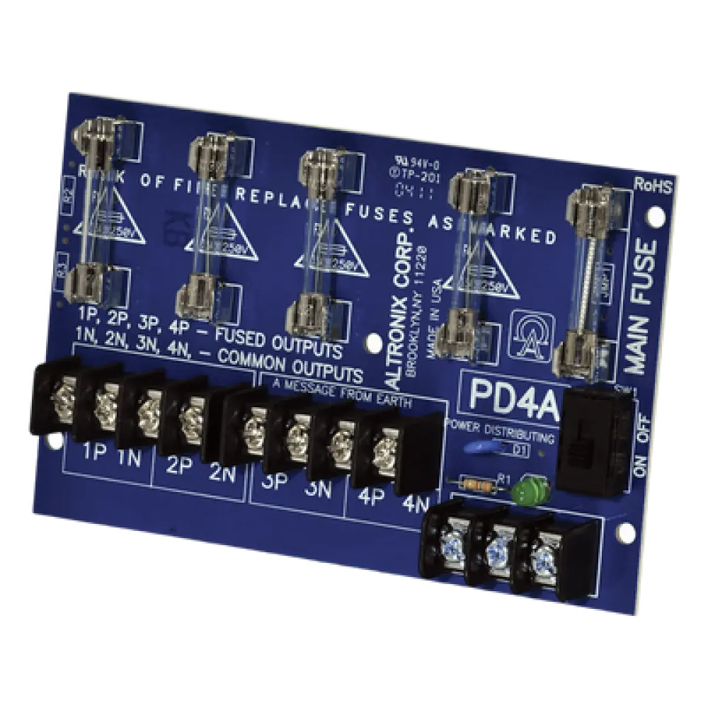 Módulo de Distribución de Energía / Entrada Universal 28V AC/DC / 10A Máx / 4 Salidas Fusibles 2.5A / LED Estado DC / 0°C a 49°C (32°F a 120°F)