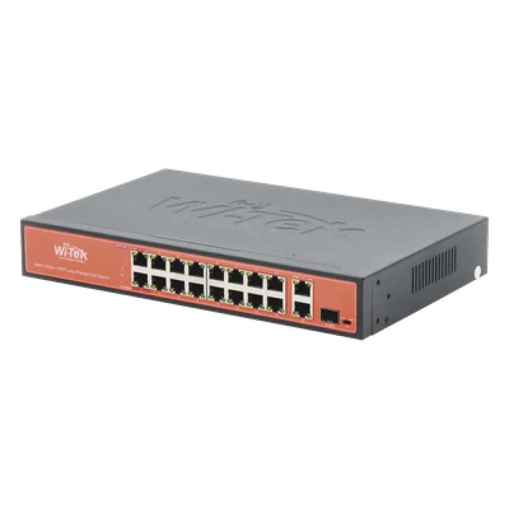 Switch PoE de largo alcance / 250m (820 pies) / 16 x 10/100Mbps PoE + 2 x Gigabit + 1 x SFP / 200W / No administrable