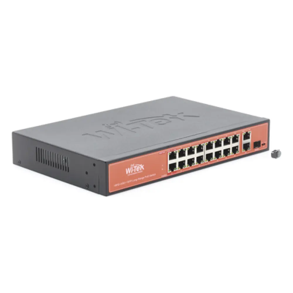 Switch PoE de largo alcance / 250m (820 pies) / 16 x 10/100Mbps PoE + 2 x Gigabit + 1 x SFP / 200W / No administrable