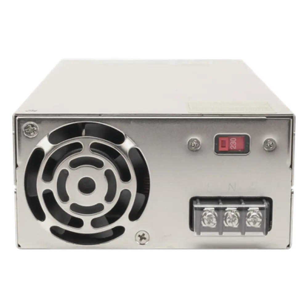 Fuente de poder industrial conmutada / 600W / 12Vcc / 50A / Entrada: 90-132Vca o 180-264Vca seleccionable / Ventilador incorporado