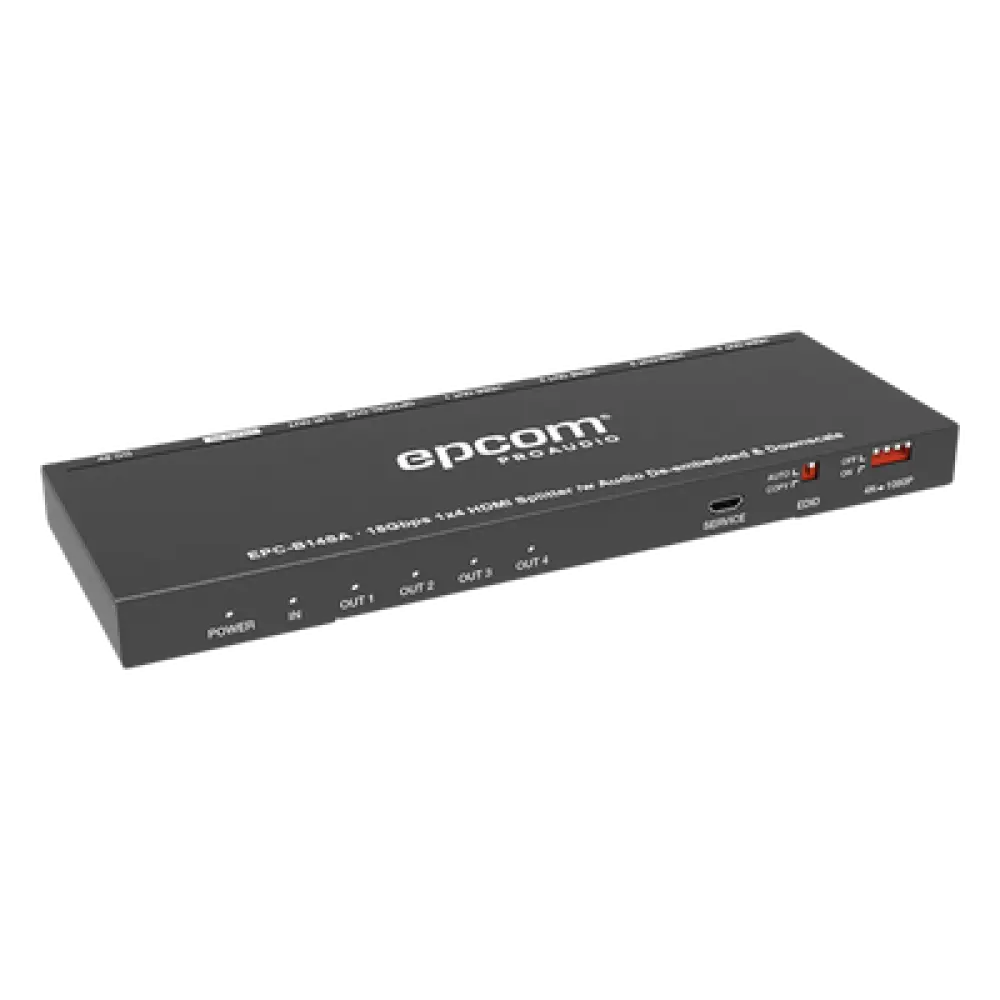 Splitter HDMI / 1x4 Salidas Simultáneas / 4K@60Hz 4:4:4 / HDMI 2.0b / Extractor de Audio Óptico y Analógico / Down Scaler 4K a 1080p / HDCP 2.2 / 18 Gbps