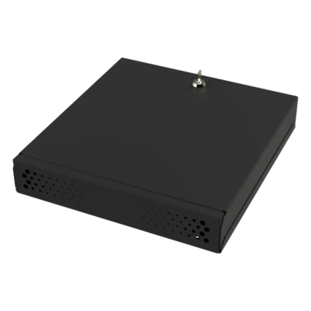 Gabinete Metálico para DVR/NVR / Acero Calibre 20 / Tapa Superior Desmontable / Doble Ventanilla Frontal / Chapa de Seguridad con Llave / Fijación Escritorio o Pared