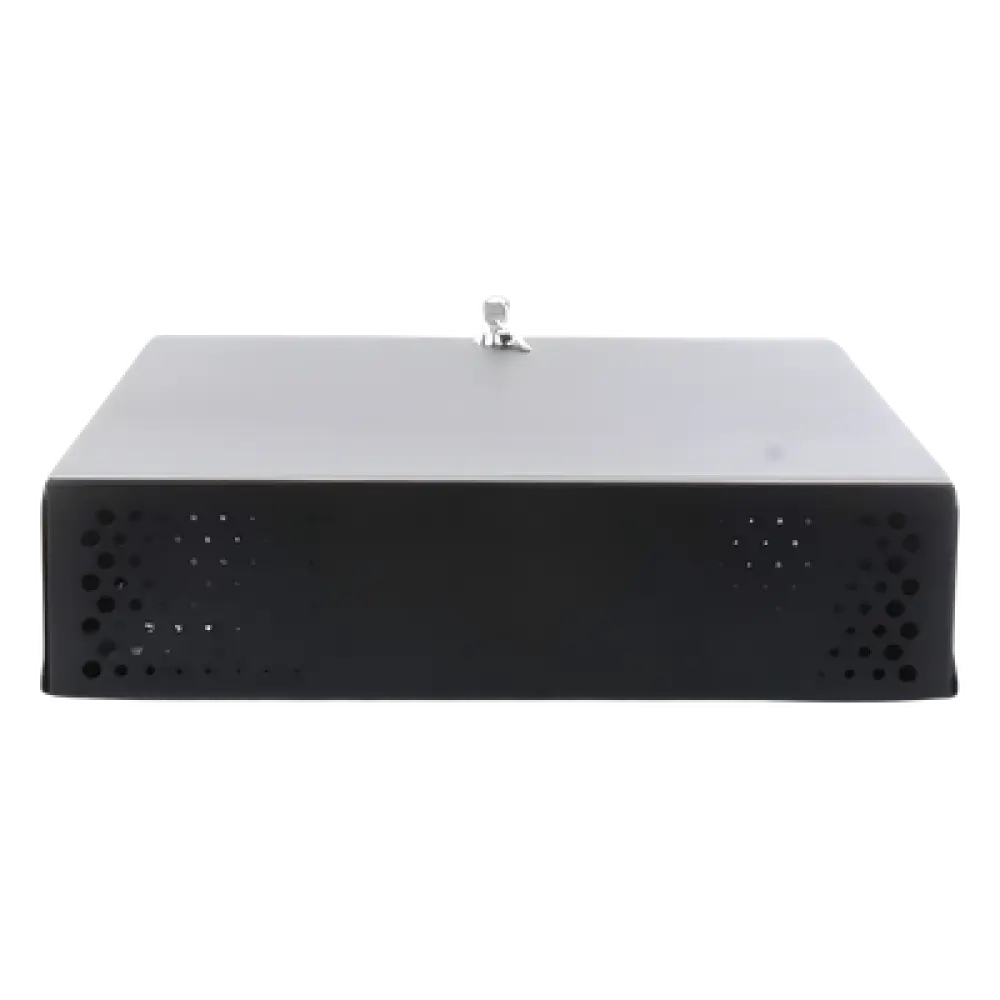 Gabinete Metálico para DVR/NVR / Acero Calibre 20 / Tapa Superior Desmontable / Doble Ventanilla Frontal / Chapa de Seguridad con Llave / Fijación Escritorio o Pared