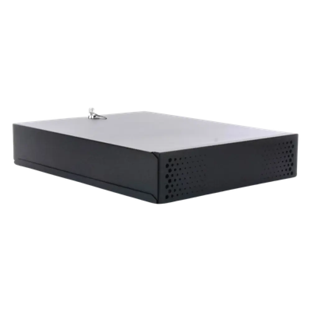 Gabinete Metálico para DVR/NVR / Acero Calibre 20 / Tapa Superior Desmontable / Doble Ventanilla Frontal / Chapa de Seguridad con Llave / Fijación Escritorio o Pared