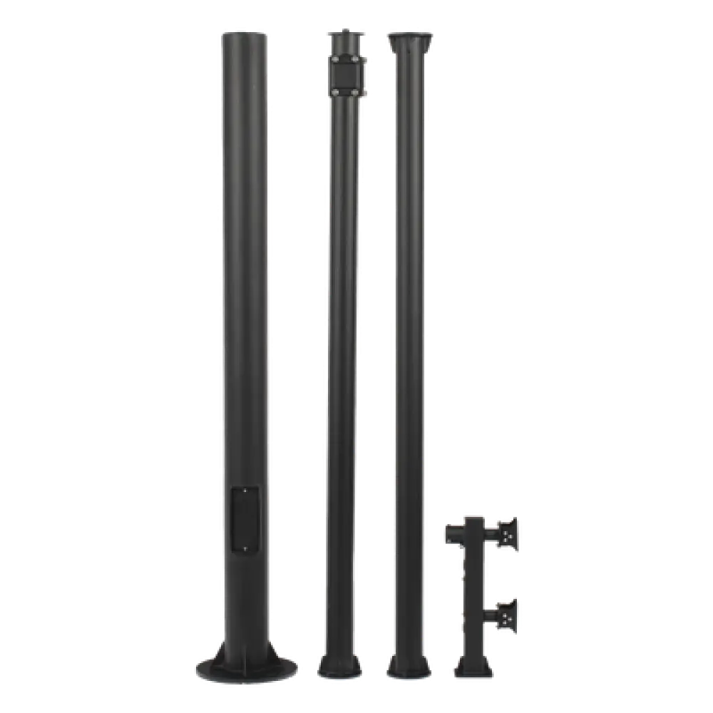 Poste Seccionado para Videovigilancia / 6 m (19.7 ft) / 3 Secciones / Base 140 mm / Espesor 3 mm / Brazo PTZ 500 mm / IP con Sellos / Color Negro