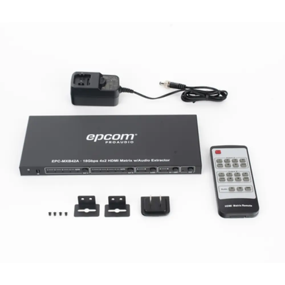 Matriz HDMI / 4 Entradas x 2 Salidas / 4K2K@60Hz / HDR / YCbCr 4:4:4 / HDCP 2.2 / 18 Gbps / Extractor de Audio / Downscaling 4K a 1080p
