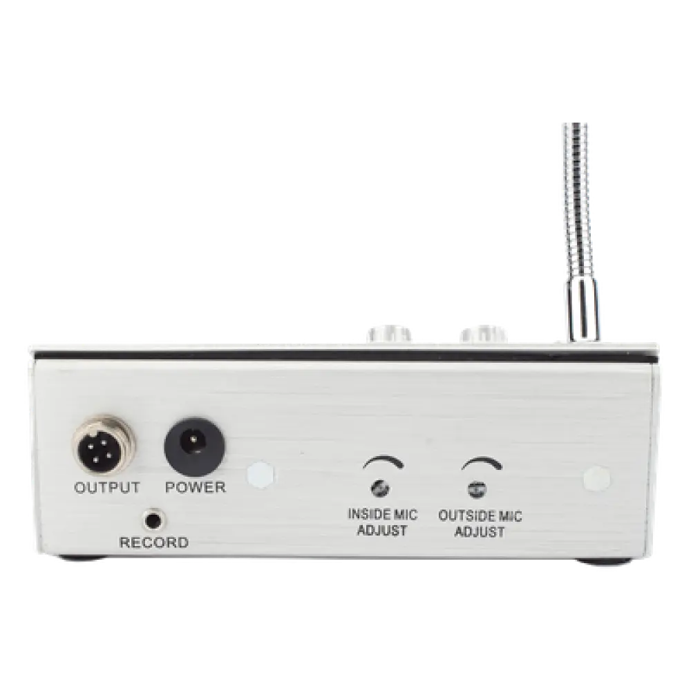 Sistema de Intercomunicación de Ventanilla / Audio Bidireccional / Captación 50 cm / Micrófono Dual Interior y Exterior / Carcasa de Aluminio Espacial / 12V / 2W