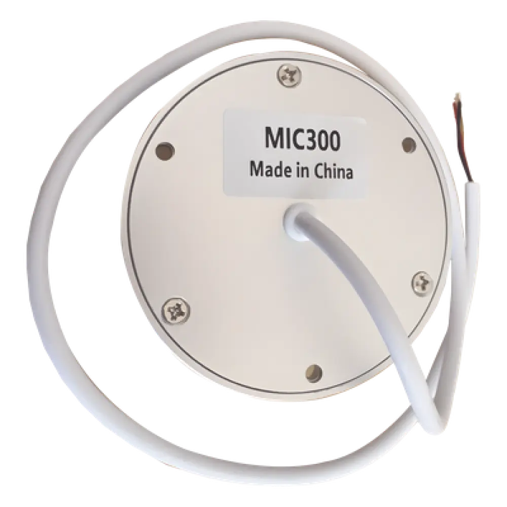 Micrófono Omnidireccional / Cobertura 10-100 m² / Sensibilidad -38 dB / SNR 70 dB / 12V DC / Ø 95 mm