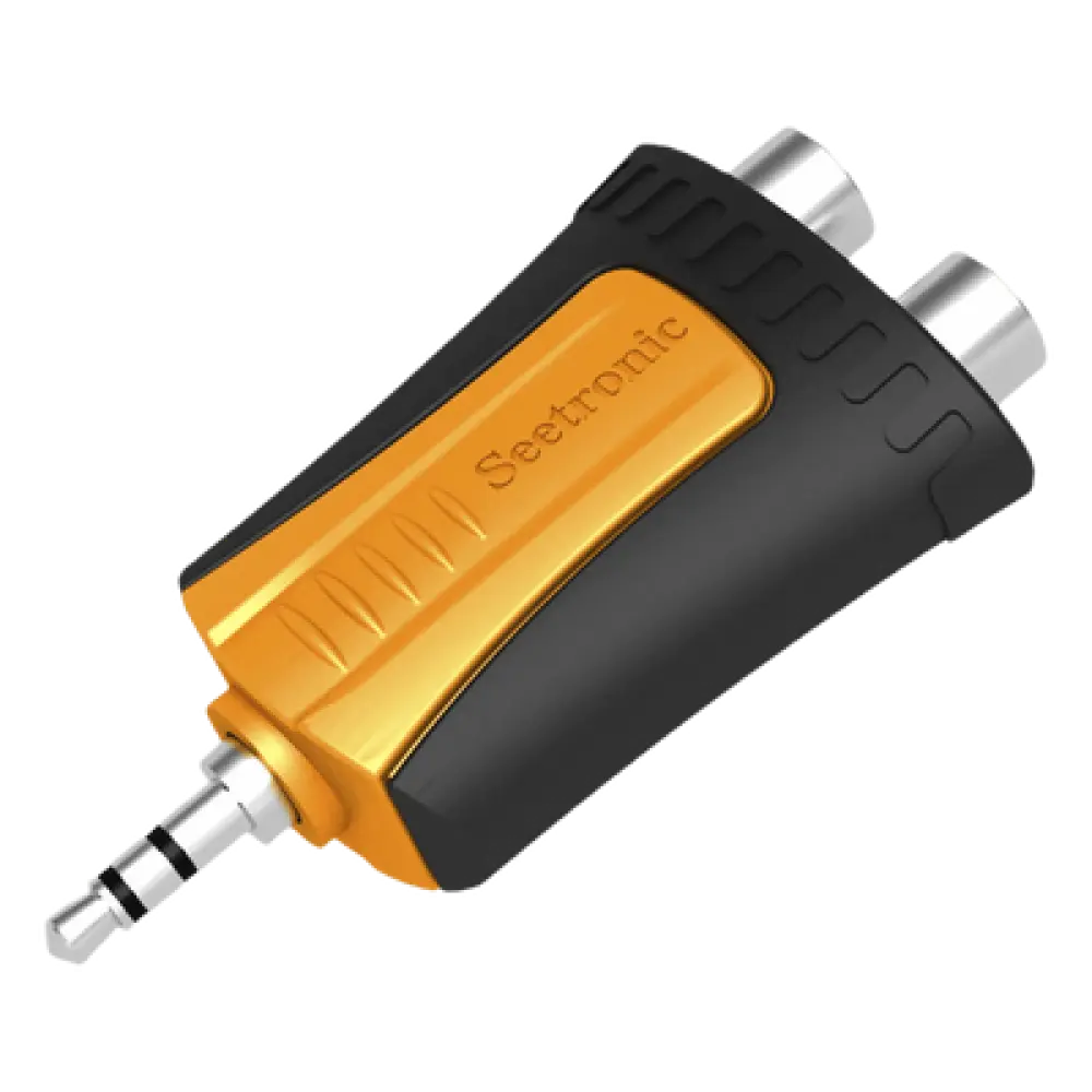 Adaptador de Audio / 3.5 mm Estéreo a 2 RCA Hembra / Carcasa de Plástico / Precableado