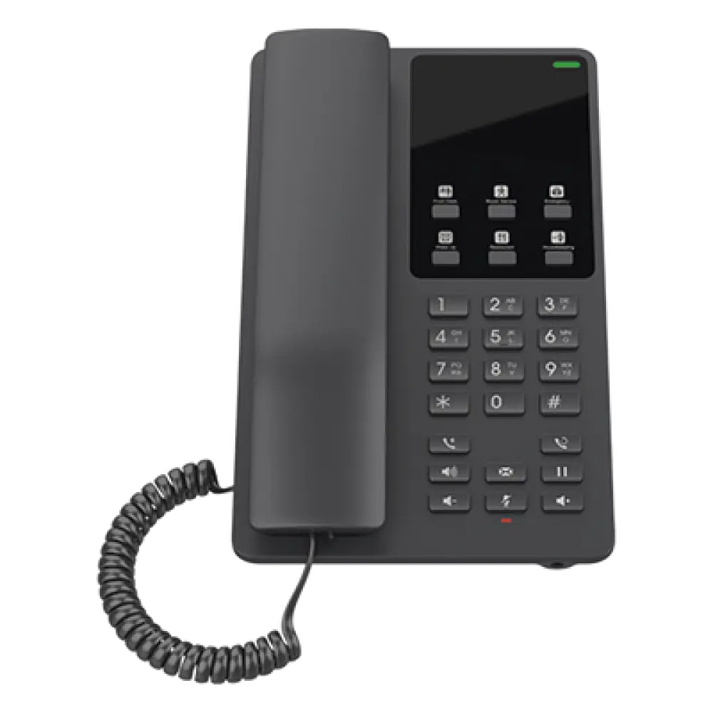 Teléfono IP Hotelero / 2 Líneas SIP / Audio HD Opus / 6 Teclas Programables / 10 Marcación Rápida / Montaje Pared o Escritorio