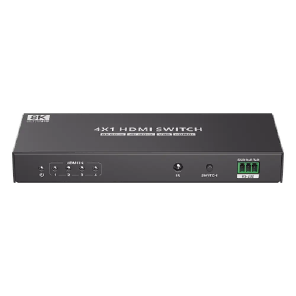 Conmutador HDMI / 4 Entradas 1 Salida / 8K@60Hz / 48 Gbps / HDMI 2.1 / Control IR y RS-232
