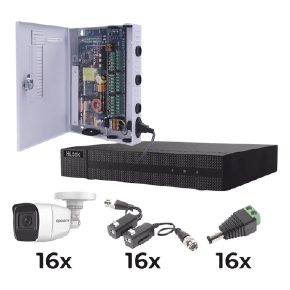 Kit de Videovigilancia TurboHD / DVR 16 Canales / 16 Cámaras Bala 1080p / Audio por Coaxitron / IR 25 m (82 ft) / Fuente de Poder 20A