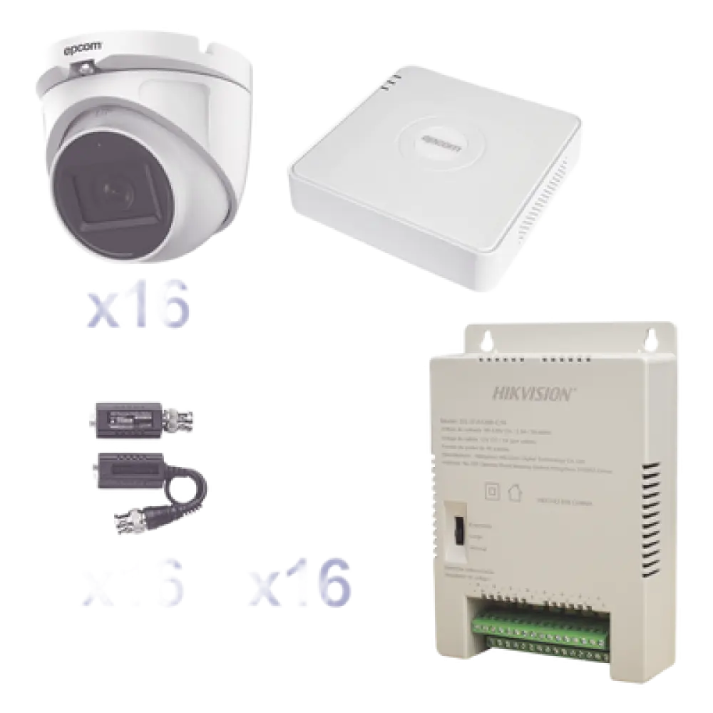 Kit TurboHD 1080p Lite / DVR 16 Canales / 16 Cámaras Eyeball Exterior / Fuente 20A / Transceptores UTP