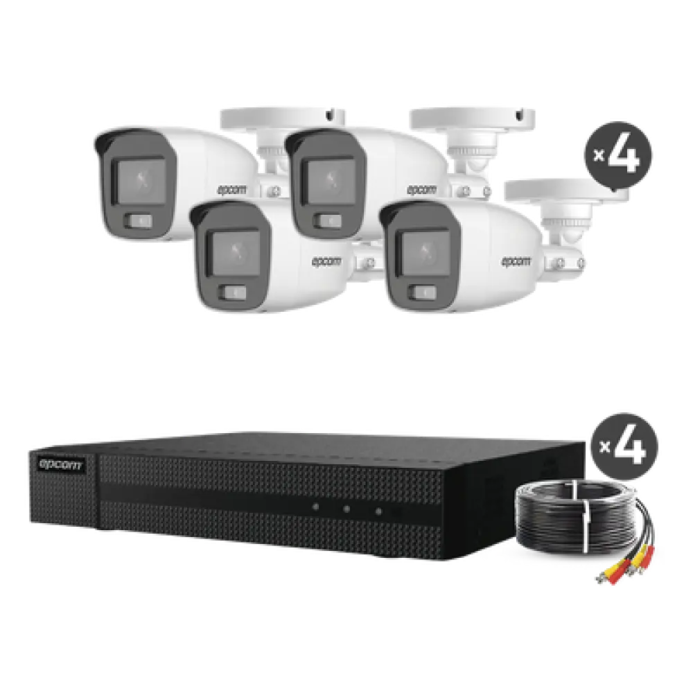 Kit de Videovigilancia TurboHD / DVR 4 Canales / 4 Cámaras Bala 2 MP / ColorVu 20 m (65.6 ft) / Audio por Coaxitron / 5 Tecnologías / HDMI+VGA Simultáneo