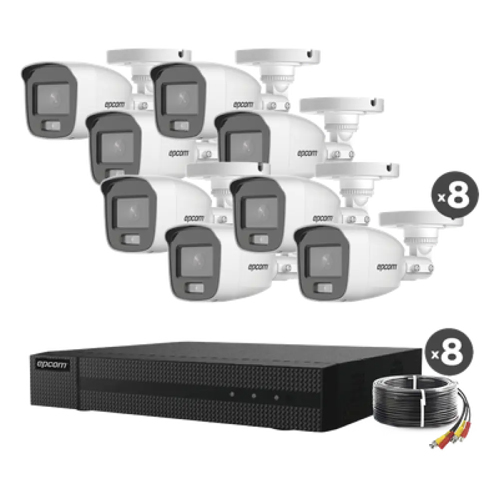 Kit de Videovigilancia TurboHD / DVR 8 Canales + 2 IP / 1080p Lite / 8 Cámaras Bala ColorVu / Audio Integrado / IR Blanco 20 m (65.6 ft) / HDD hasta 6 TB