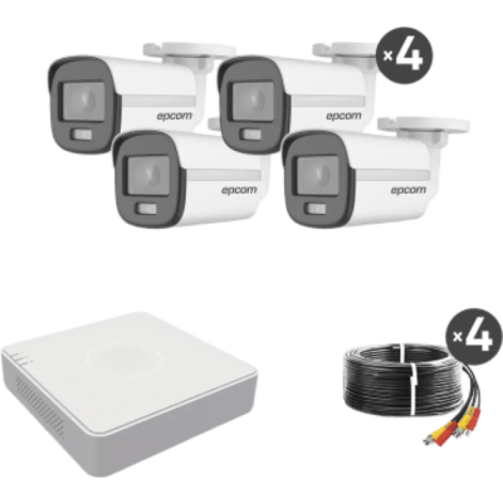 Kit de Videovigilancia TurboHD / 1080p Lite / 4 Cámaras Bala ColorVu / DVR 5 Canales / IR 20 m (65.6 ft) / IP66