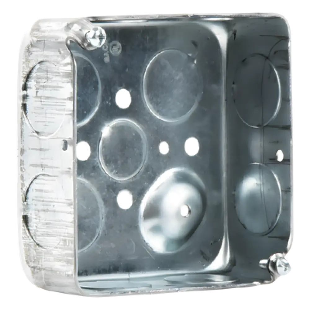 Caja Cuadrada Eléctrica / 4 x 4" / Profundidad 1-1/2" / 21 in³ / 11 Entradas 3/4" y 1 Entrada 1/2" / Acero Galvanizado / Resistencia al Fuego 2 Horas