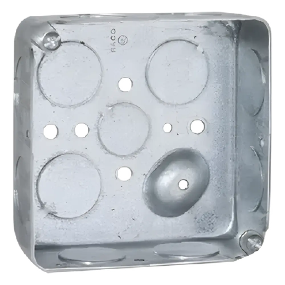 Caja Cuadrada Eléctrica / 4 x 4" / Profundidad 1-1/2" / 21 in³ / 11 Entradas 3/4" y 1 Entrada 1/2" / Acero Galvanizado / Resistencia al Fuego 2 Horas