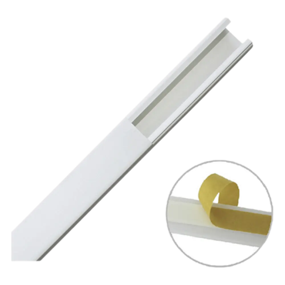Canaleta PVC / 20 x 17 mm / Una Vía / 6 Pies (1.83 m) / Autoextinguible / Cinta Adhesiva / Blanco