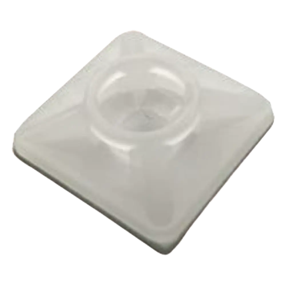 Base Autoadherible para Cinchos / 19x19 mm / Nylon Resistente / Temperatura -10°C a 50°C / Paquete 100 Piezas / Orificio Central para Tornillo