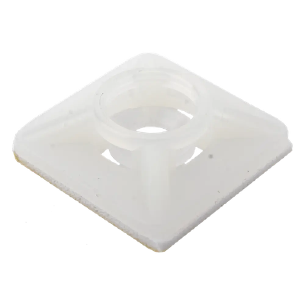 Base Autoadherible para Cinchos / 19x19 mm / Nylon Resistente / Temperatura -10°C a 50°C / Paquete 100 Piezas / Orificio Central para Tornillo