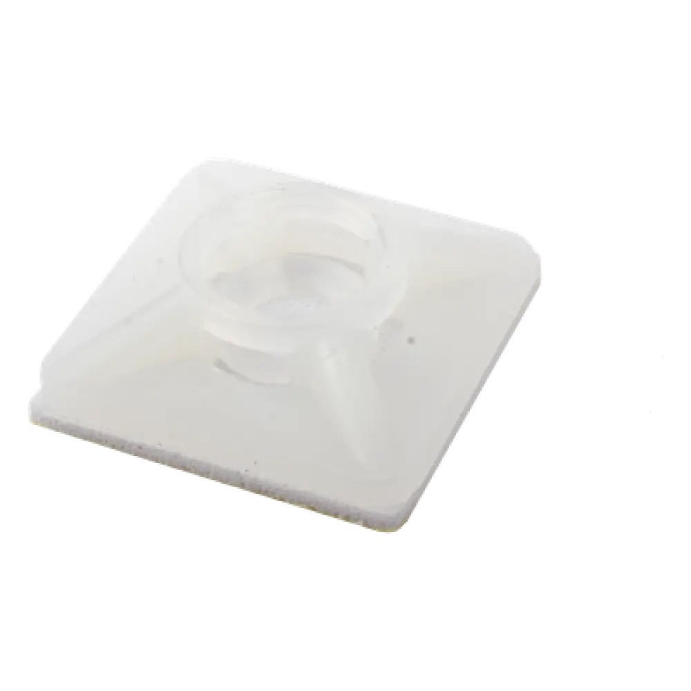 Base Autoadherible para Cinchos / 19x19 mm / Nylon Resistente / Temperatura -10°C a 50°C / Paquete 100 Piezas / Orificio Central para Tornillo