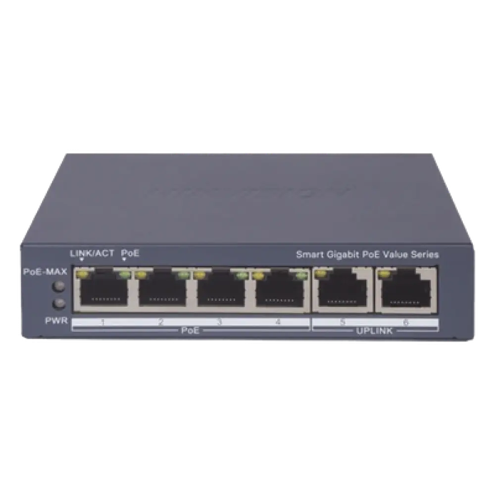 Switch PoE+ Administrable / 4 Puertos Gigabit PoE+ / 2 Puertos Uplink Gigabit / Alcance Extendido 300 m (984.3 ft) / 45 W / Gestión en Nube
