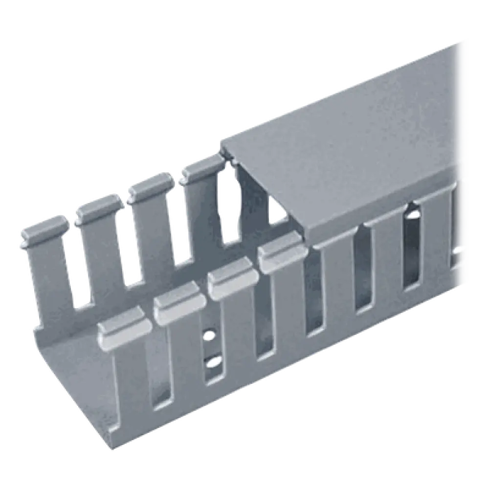 Canaleta Ranurada de PVC con Tapa / Tipo F / 32 mm Ancho x 28.7 mm Alto / 2 m (6.56 ft) Largo / Gris
