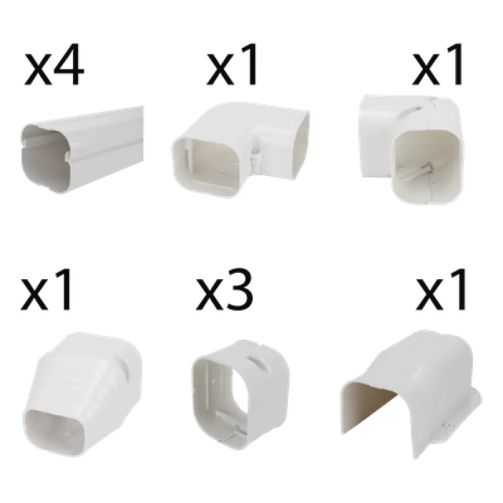Kit de Canaletas para Aire Acondicionado / 11 Piezas / PVC Rígido / Interior y Exterior / 1 m (3.28 ft) de Longitud / -20°C a 75°C