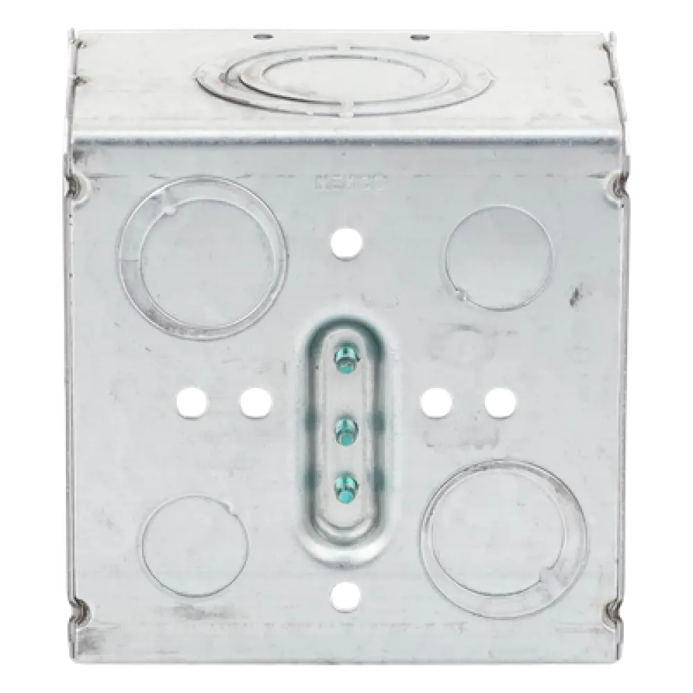 Caja de Conexión Cuadrada / Acero Soldado / 4.69 x 4.69 in / Profundidad 3-1/4 in (82.55 mm) / 66.7 in³ / Entradas 1/2" a 2" / UL Listed