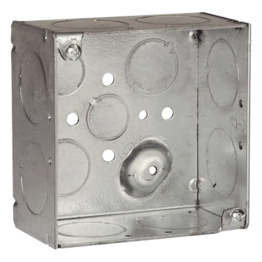 Caja Cuadrada Galvanizada / 4 x 4 in / Profundidad 2.125 in (5.4 cm) / 13 Entradas Conduit / Acero Soldado / 30.3 in³ Capacidad