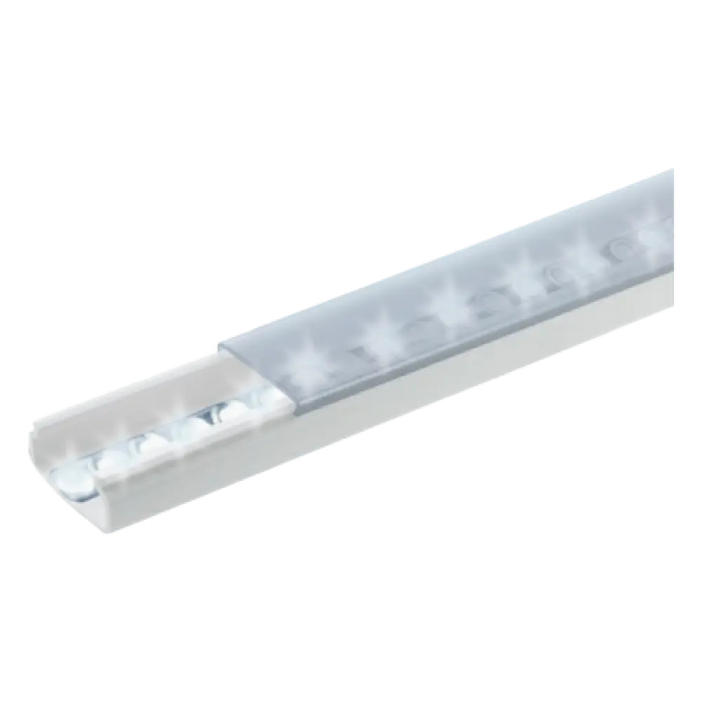 Canal para Tira LED / 20 x 10 mm / Tapa Transparente / PVC Autoextinguible / 1.53 m (5.02 ft) / Adhesivo Integrado