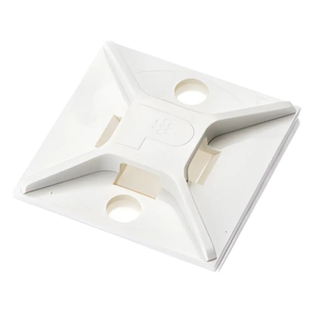 Base Adhesiva para Cinchos / 4 Vías / 25.4 mm x 25.4 mm (1in x 1in) / Interior / ABS Blanco
