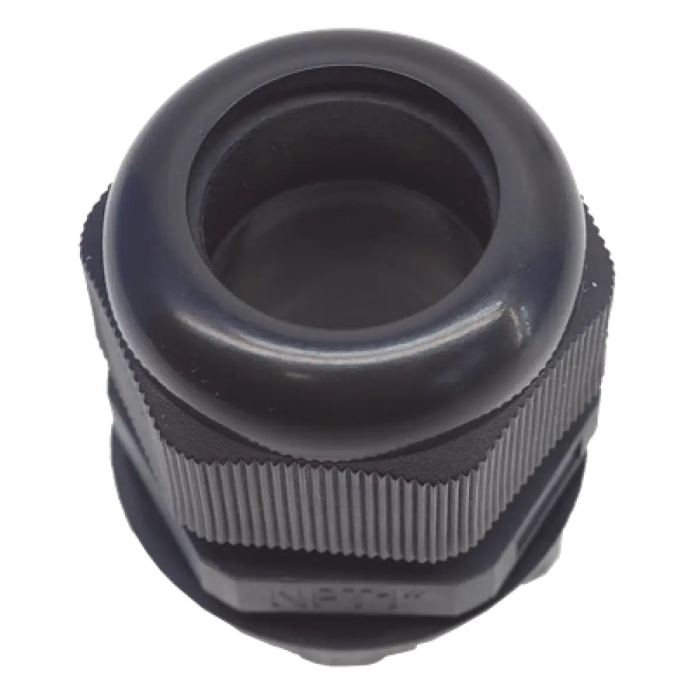 Conector Glándula Plástico / Rosca NPT 1" (25.4 mm) / Rango de Cable 16-22 mm / Color Negro / 7 Dimensiones Precisas