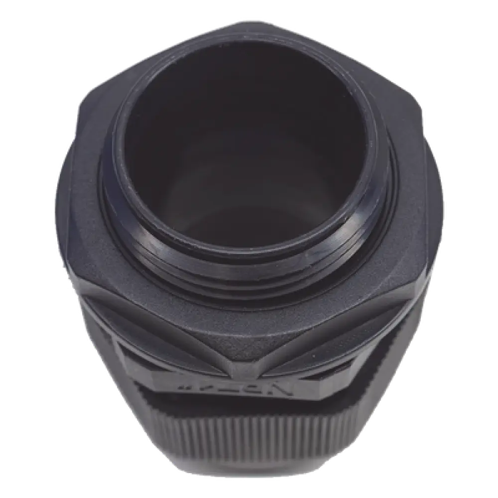Conector Glándula Plástico / Rosca NPT 1" (25.4 mm) / Rango de Cable 16-22 mm / Color Negro / 7 Dimensiones Precisas