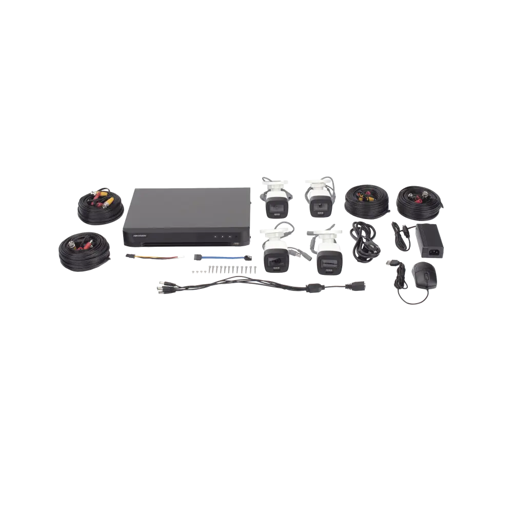 [Dual Light] Kit TurboHD 3K (5 Megapixel) / DVR 4 Canales / 4 Cámaras Bala para Exterior y Metal / Micrófono Integrado / Accesorios de Interconexión / Fuente de Poder
