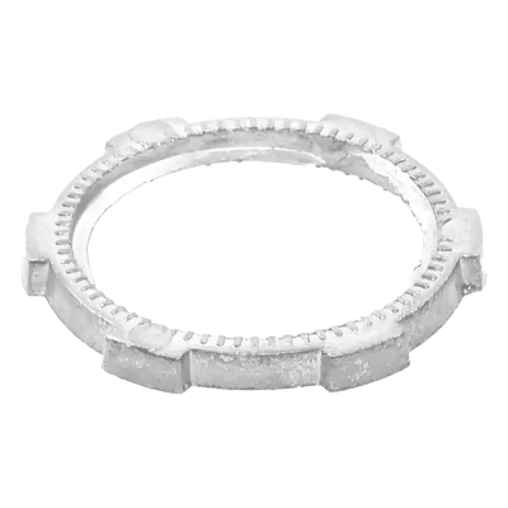Contratuerca Metálica / Zamac 51 mm (2") / Diámetro 74 mm / Estrías para Continuidad de Tierra / Acabado Zinc Bruñido